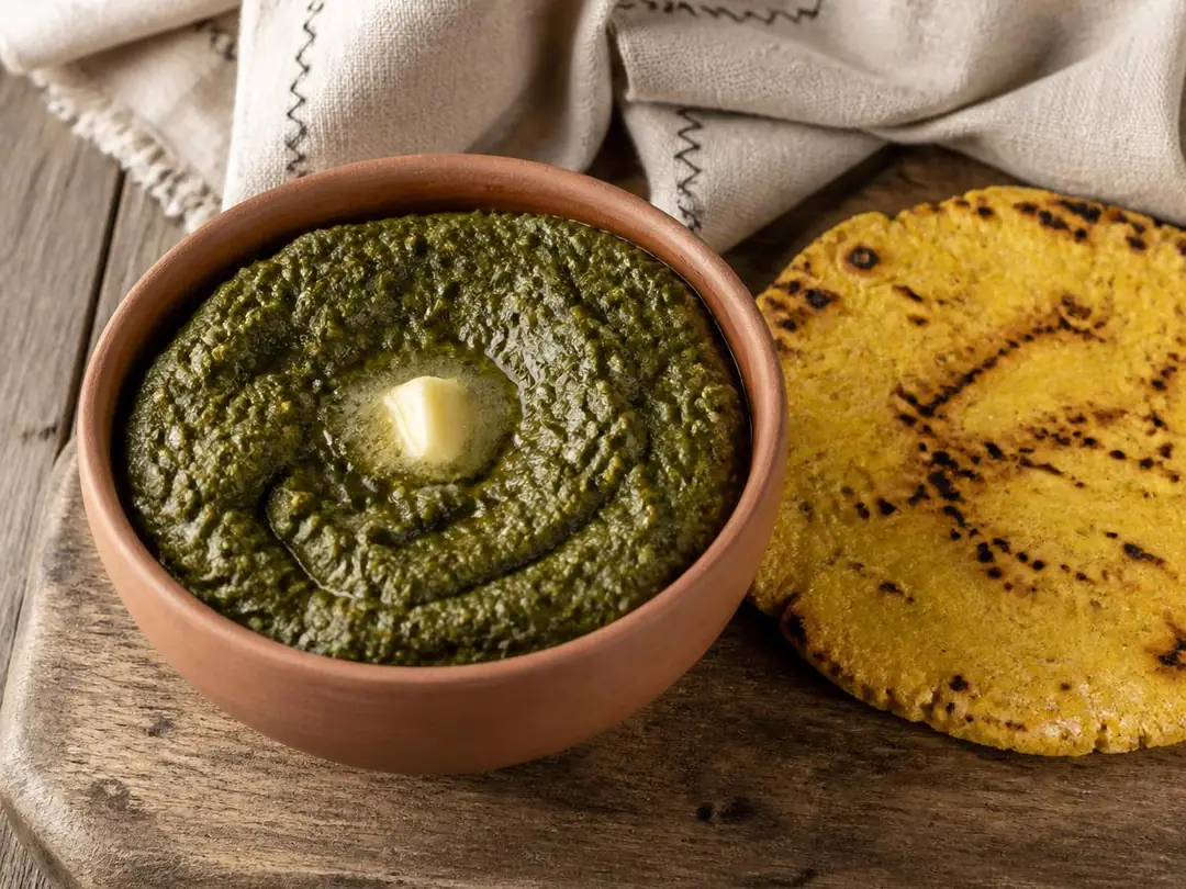 Sarson Ka Saag — Rustic thick sarson ka saag with makki roti