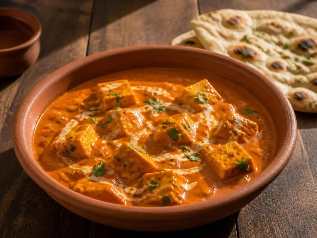 Curries & Sabzi — Paneer butter masala in creamy tomato gravy with naan