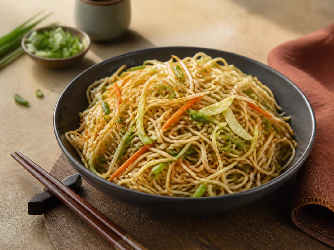 Veg Hakka Noodles — Wok-tossed vegetable Hakka noodles with cabbage, carrot and capsicum