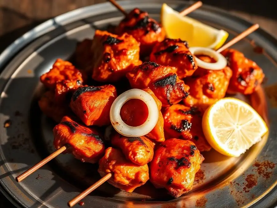 Chicken Tikka — Charred chicken tikka skewers