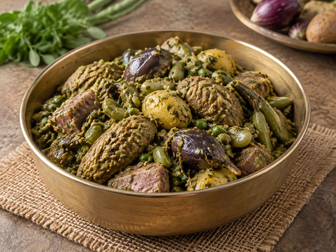Undhiyu — Gujarati undhiyu with winter vegetables and methi muthiya