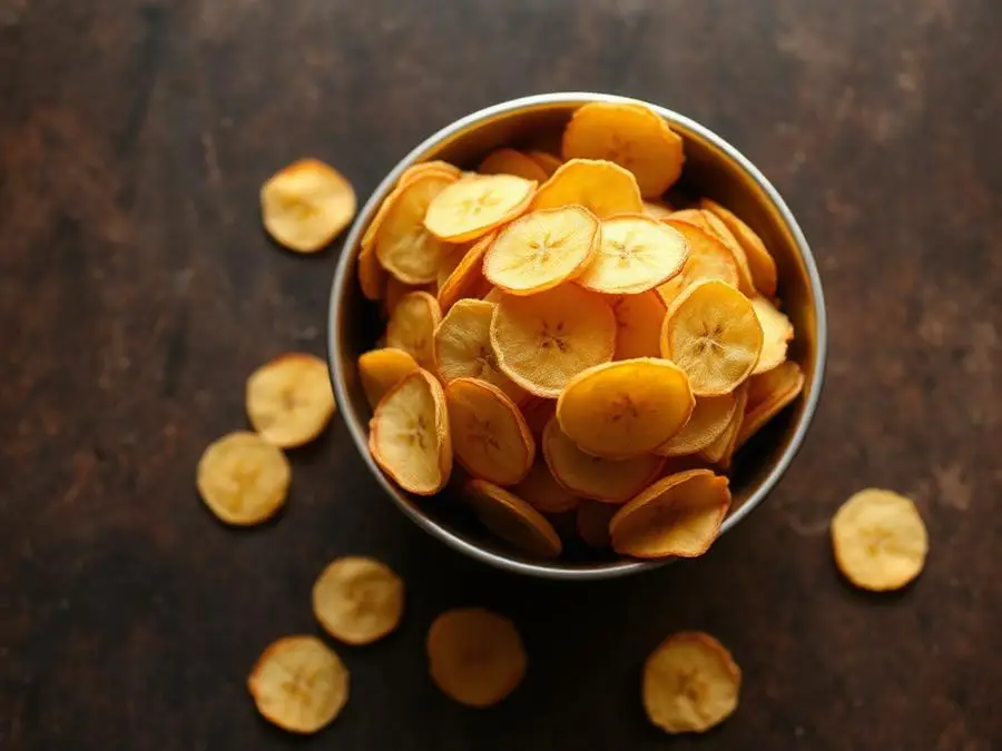 Kerala Banana Chips — Kerala banana chips in a steel bowl