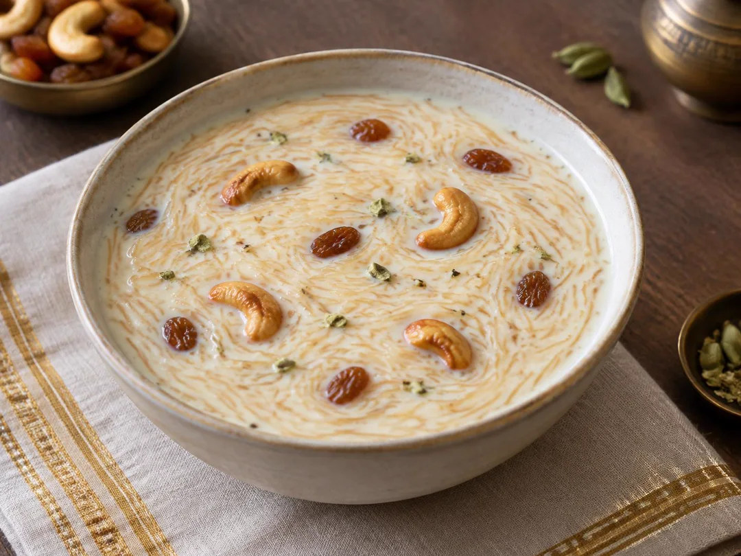 Semiya Payasam — Creamy South Indian milk payasam with fine roasted vermicelli, fried cashews and raisins