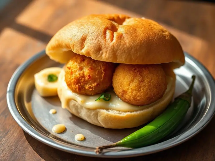Vada Pav — Vada pav with fried green chilli