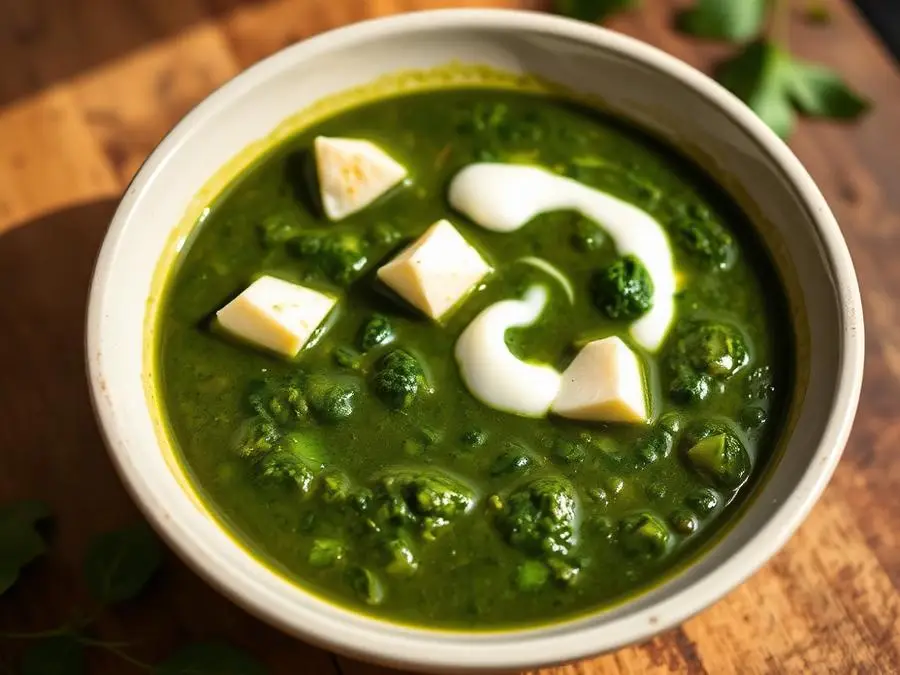 Palak Paneer — Palak paneer with cream swirl