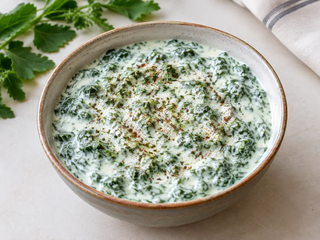 Bathua Raita — Creamy yogurt with finely chopped boiled bathua leaves and roasted cumin