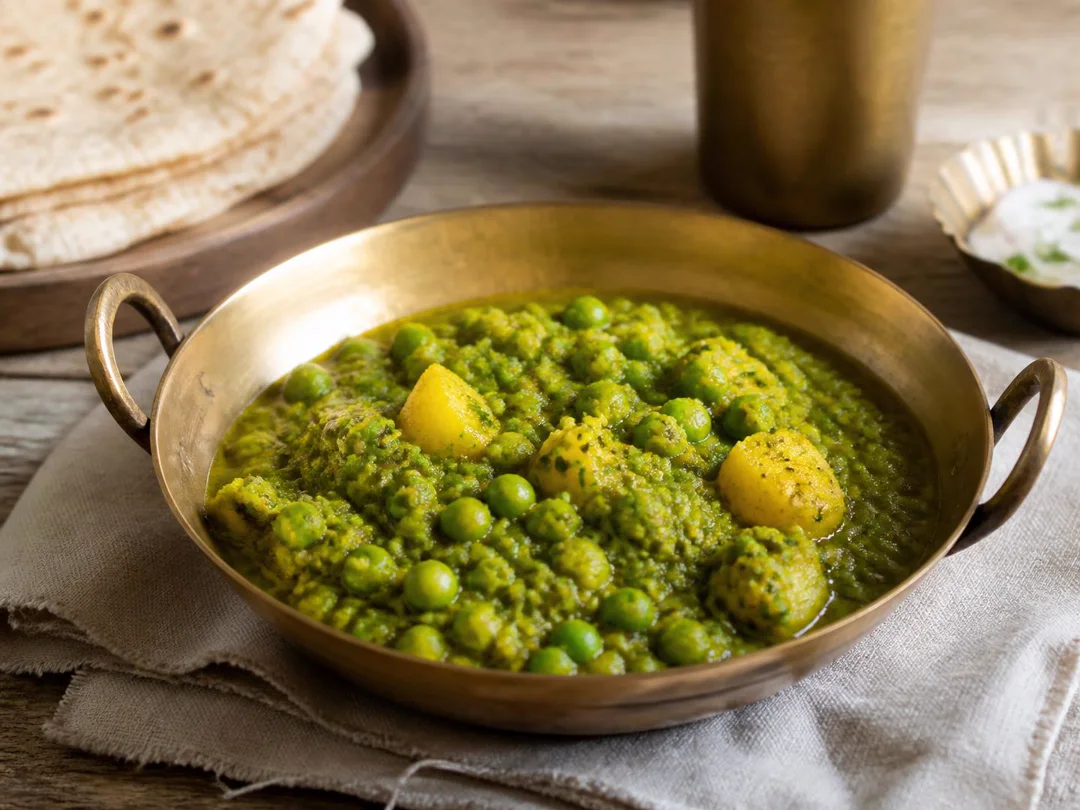 Matar Nimona — Awadhi crushed green pea curry with whole peas and potato