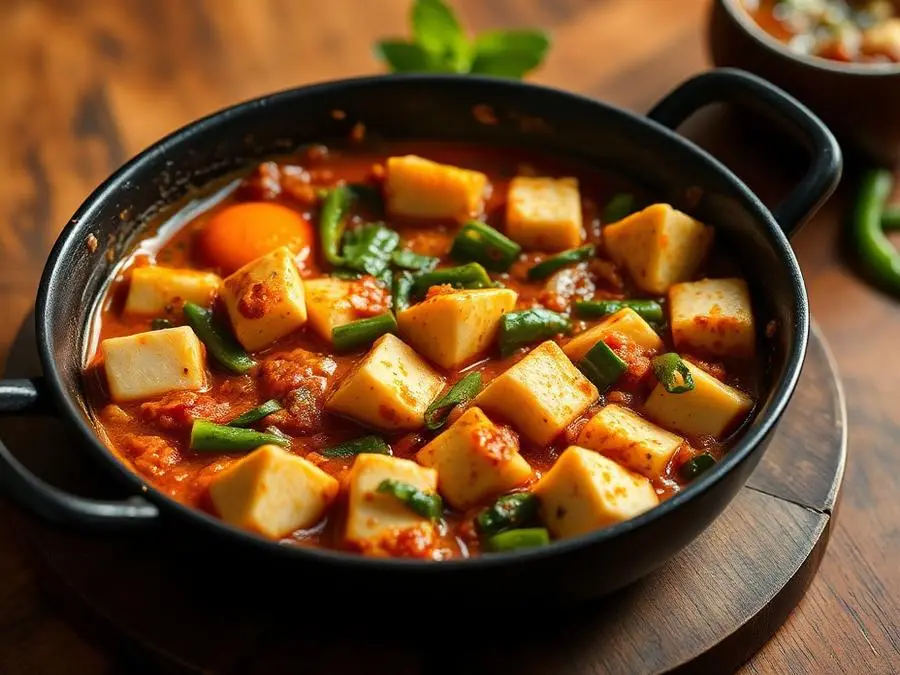 Kadai Paneer — Kadai paneer with capsicum in an iron kadai