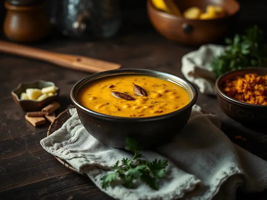 Masoor Dal Tadka — Bowl of Indian dal with ghee tempering