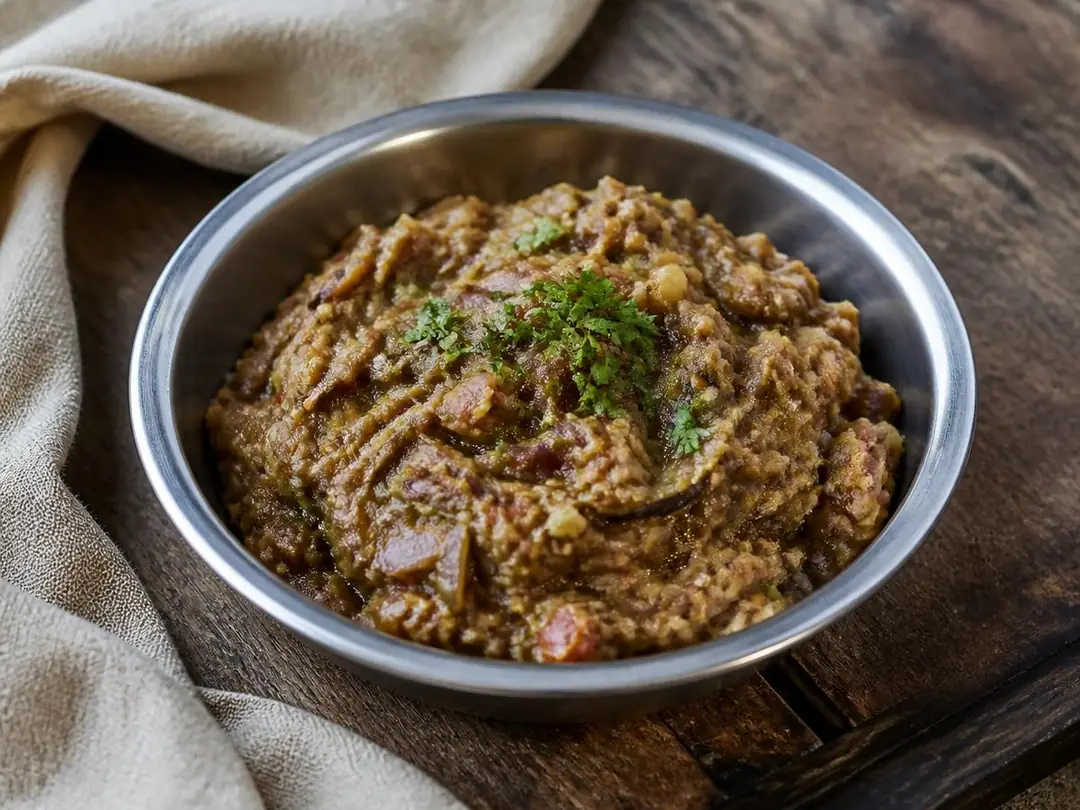 Baingan Bharta — Smoky mashed baingan bharta with onion and tomato
