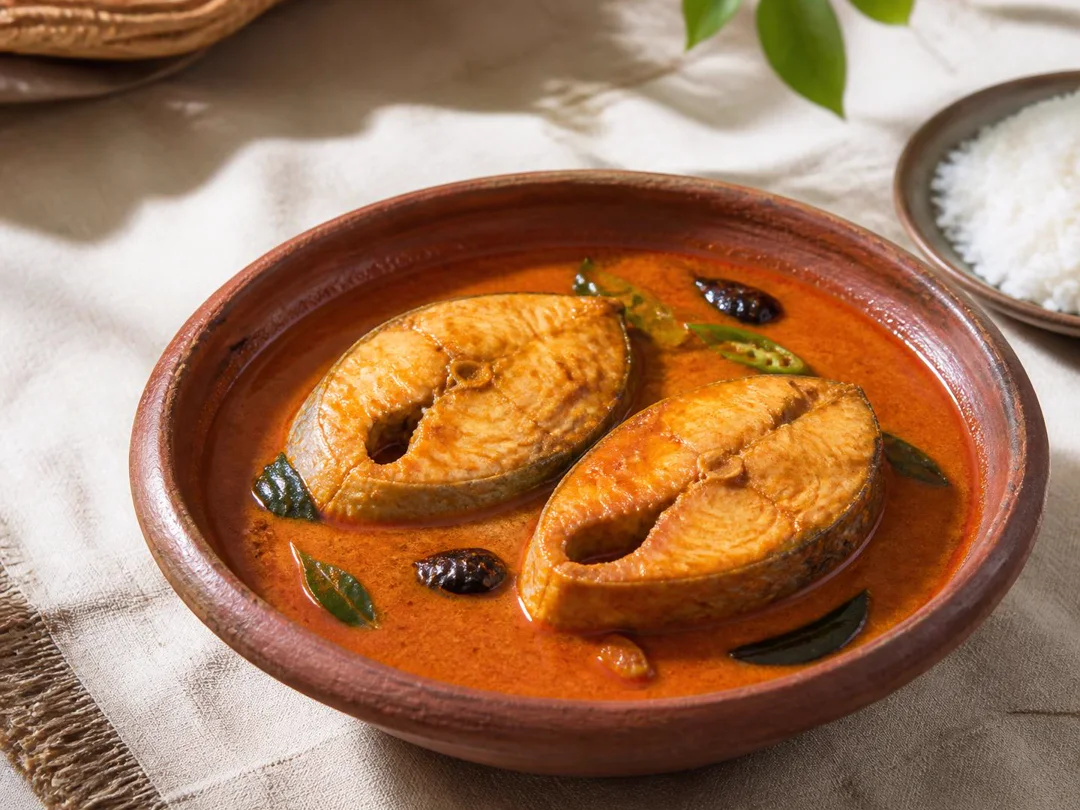 Goan Fish Curry — Goan fish curry with fish steaks in a rusty coconut and kokum gravy