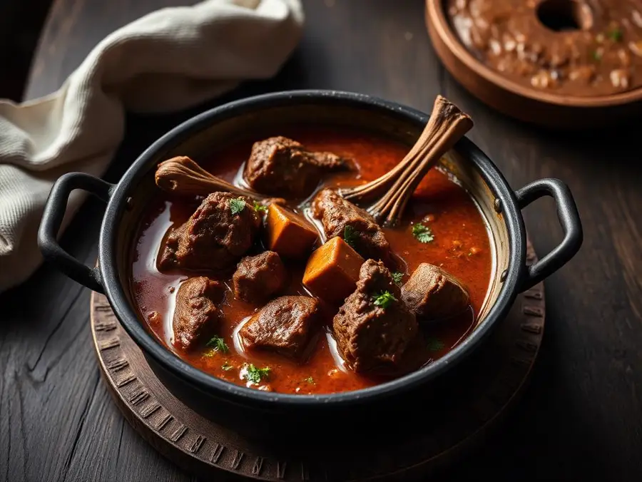 Home-style Mutton Curry — Slow-cooked mutton curry in an iron pot