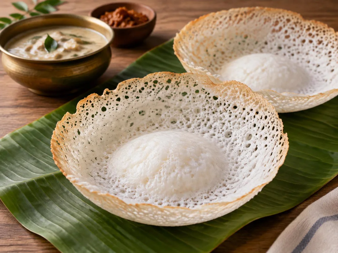 Appam — Kerala appam with crisp lacy edges and soft bowl-shaped centers