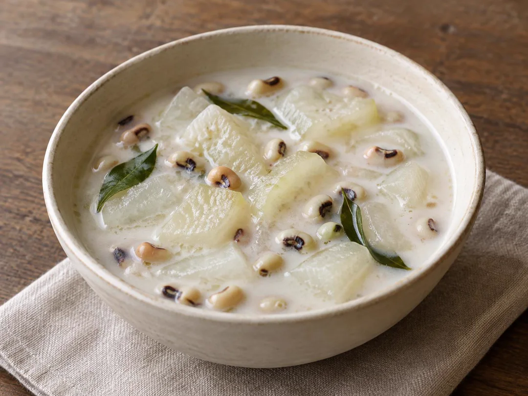 Olan — Kerala olan with translucent ash gourd and black-eyed cowpeas in pale coconut milk