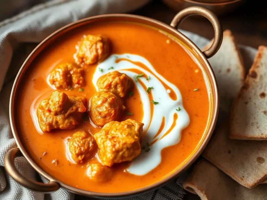 Chicken, Mutton & Fish — Butter chicken in a copper bowl