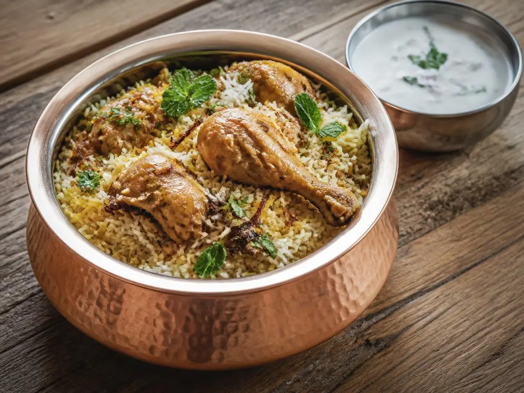 One-pot Chicken Biryani — Chicken biryani with saffron rice, fried onion and mint